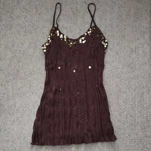 FANG Brown Tank Top with Gold Accents